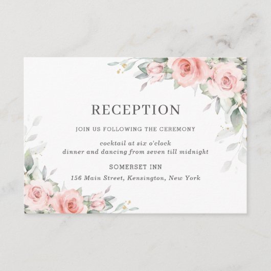 Carte D'accompagnement Soft Blush Rose Floral Greenery Réception de maria (Devant)