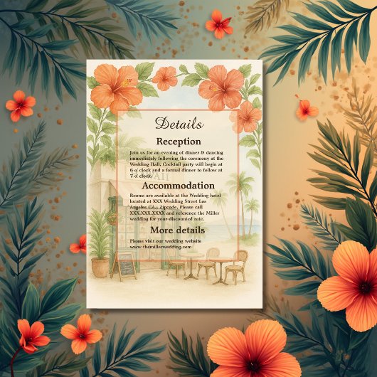 Carte D'accompagnement Soft Green Tropical Hawaii Destination Mariage