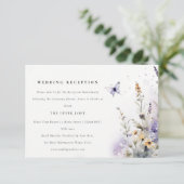 Carte D'accompagnement Soft Lilac Fleur sauvage Papillon Réception de mar (Debout devant)