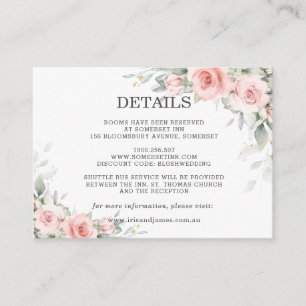 Carte D'accompagnement Soft Pastel Blush Rose Floral Détails du Mariage I