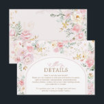 Carte D'accompagnement Soft Pink Blush Floral Roses Greenery Details<br><div class="desc">This classy details card feature soft pastel blush pink watercolor roses mixed with lush greenery foliage. Use the text fields to personalize the card with your own wording and details. The background color of the invite is set to white, but feel free to choose a new fill color in order...</div>