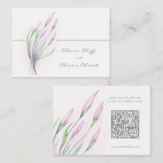 Carte D'accompagnement Soft Purple Lilies Mariage Site Web QR Code (Devant / Derrière)