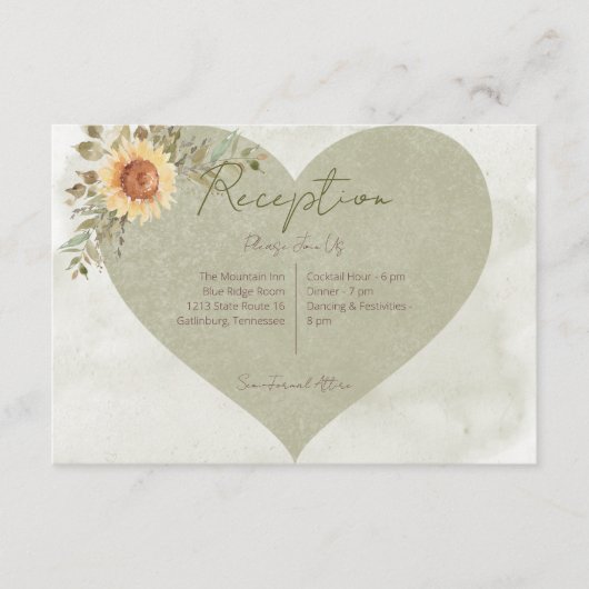 Carte D'accompagnement Soft Sunflowers Boho Heart Wedding Réception (Devant)