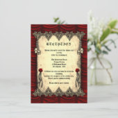 Carte D'accompagnement Soie rouge et crânes Gold Réception de mariage got (Debout devant)