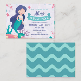 Carte D'accompagnement Soirée d'anniversaire de la mignonne petite sirène