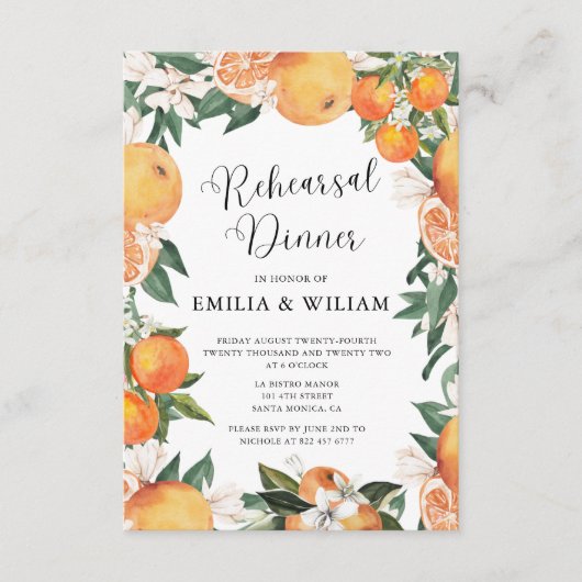 Carte D'accompagnement Soirée De Répétition D'Oranges Romantiques Avant (Devant)