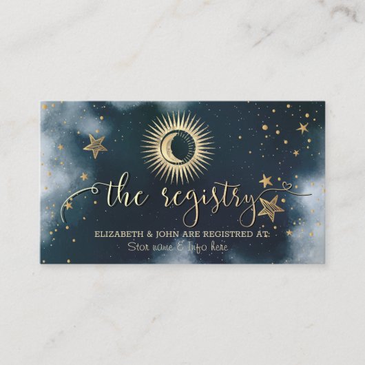 Carte D'accompagnement Soleil d'or céleste, Lune, Ciel nocturne étoilé (Devant)