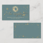 Carte D'accompagnement Soleil Or Céleste Et Étoiles Lune Mint Vert (Devant / Derrière)