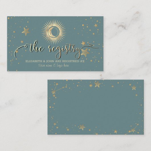 Carte D'accompagnement Soleil Or Céleste Et Étoiles Lune Mint Vert (Devant / Derrière)