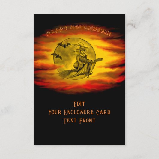 Carte D'accompagnement Sorcière volante avec chat noir, nuit halloween (Devant)