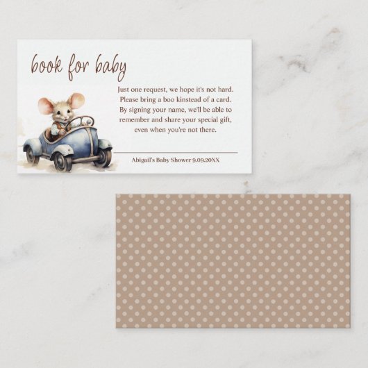 Carte D'accompagnement Souris Aquarelle en bleu Livre de voiture pour béb (Devant / Derrière)