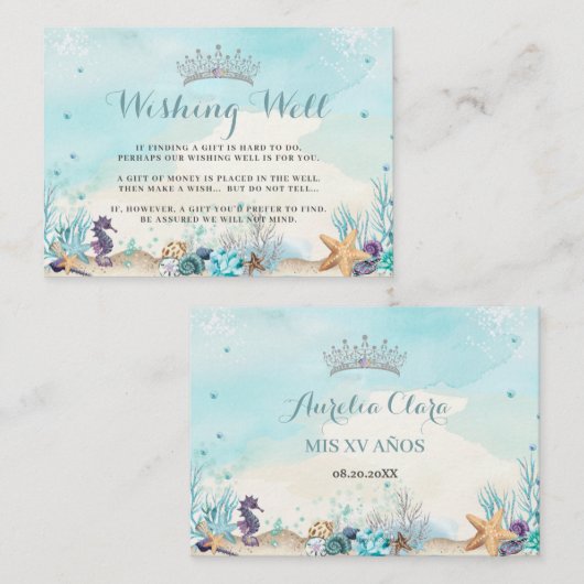 Carte D'accompagnement Sous la mer Douce 16 Quinceañera Wishing Well (Devant / Derrière)