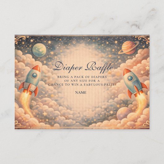 Carte D'accompagnement Space Rocket Clouds Diapper Raffle (Devant)