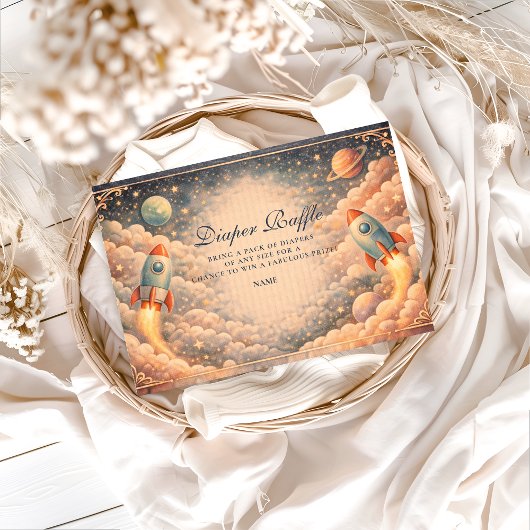 Carte D'accompagnement Space Rocket Clouds Diapper Raffle