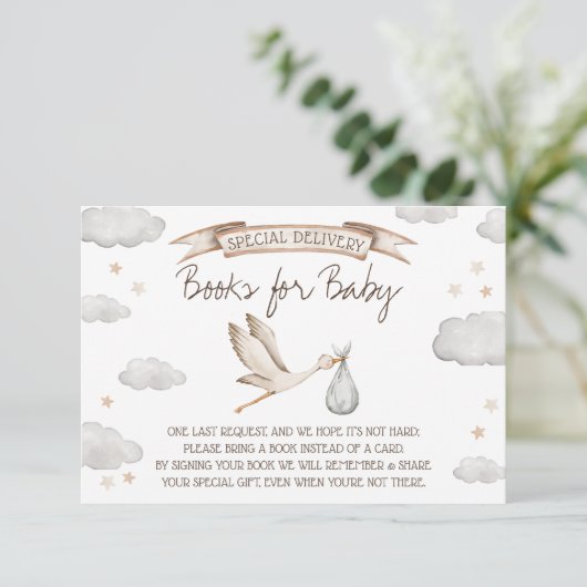 Carte D'accompagnement Special Delivery! Brown & Tan Stork Books for Baby (Debout devant)
