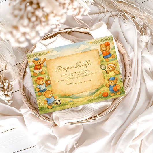 Carte D'accompagnement Sports Teddy Bear Baby Shower Diapper Raffle