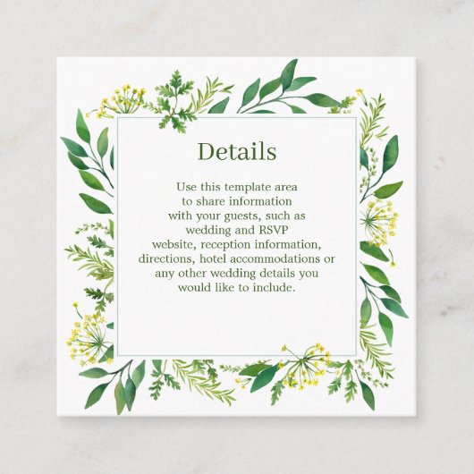 Carte D'accompagnement Spring Green Botanical Herbs Détails du Mariage (Devant)