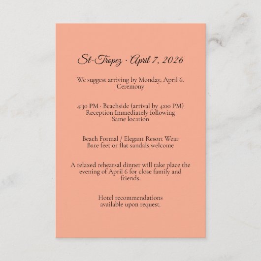 Carte D'accompagnement St. Tropez Destination Wedding  Enclosure Card (Devant)