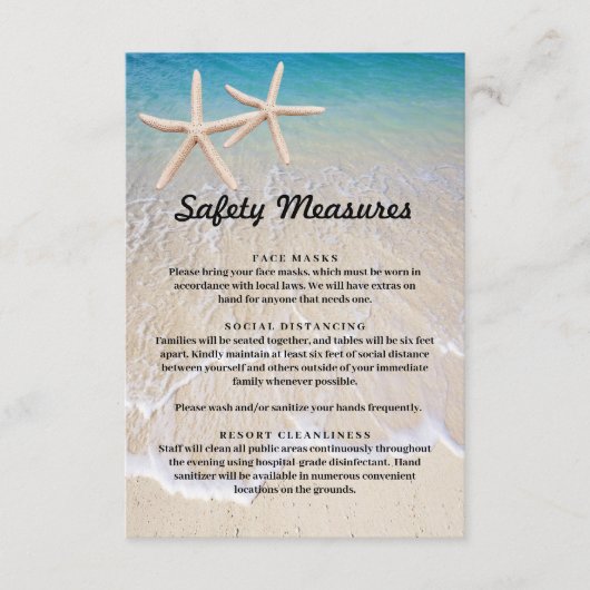 Carte D'accompagnement Starfish Beach Mariage Mesures de sécurité (Devant)