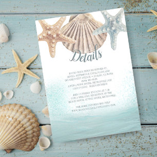 Carte D'accompagnement Starfish Seashells Beach Wedding Détails du client