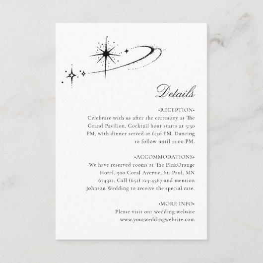 Carte D'accompagnement Starry Minimalist Celestial Wedding Details (Devant)