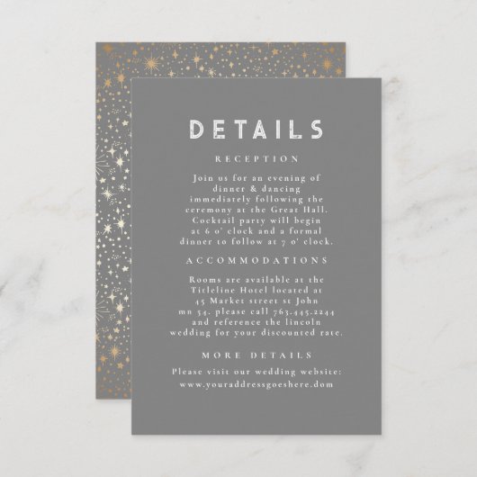Carte D'accompagnement Starry Night Celestin Grey Détails du Mariage (Devant / Derrière)