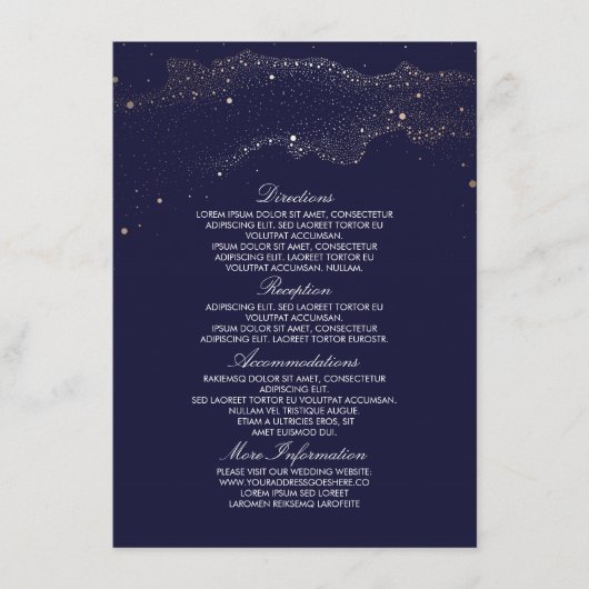 Carte D'accompagnement Starry Night Marine et Gold Mariage Information (Devant)