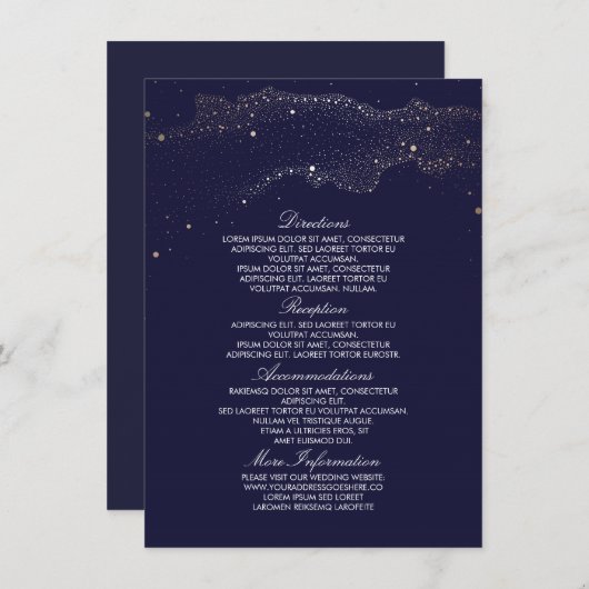 Carte D'accompagnement Starry Night Marine et Gold Mariage Information (Devant / Derrière)
