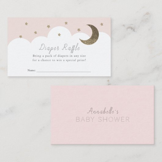Carte D'accompagnement Stars Lune & Nuages Pink Diaper Raffle Ticket Encl (Devant / Derrière)