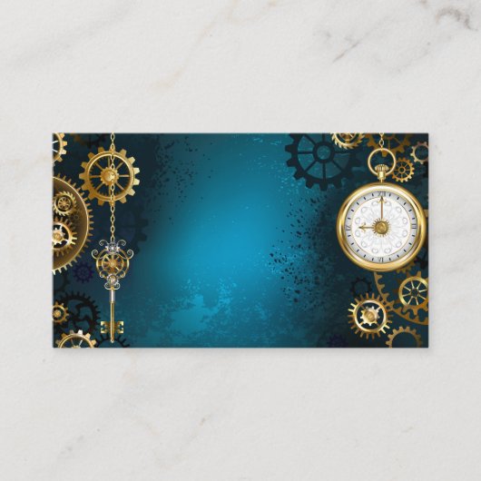 Carte D'accompagnement Steampunk Arrière - plan turquoise avec Gears (Devant)