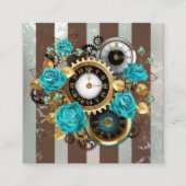 Carte D'accompagnement Steampunk Clock and Turquoise Roses on Striped (Devant)