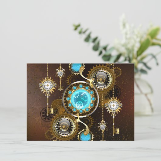 Carte D'accompagnement Steampunk Rusty Background (Debout devant)