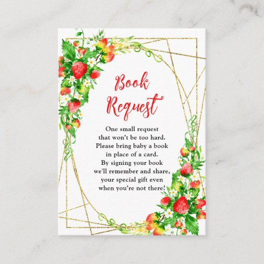 Carte D'accompagnement Strawberries and Daisies Baby Shower Book Request (Devant)