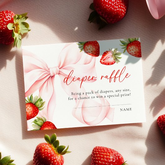 Carte D'accompagnement Strawberry Bow Baby Shower Diaper Raffle