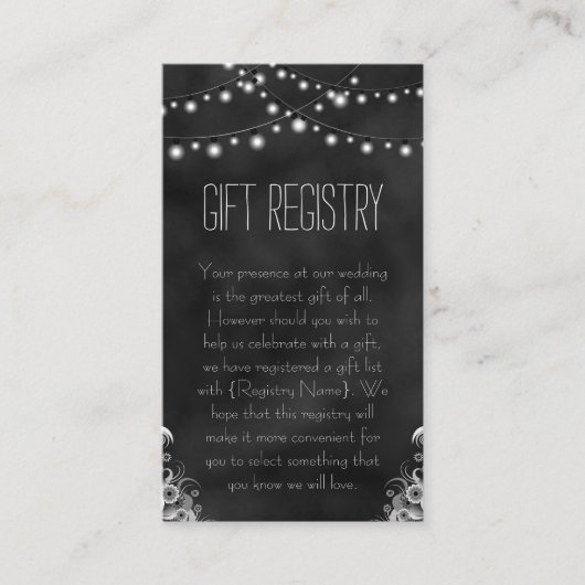 Carte D'accompagnement String Lights Black Chalkboard Cadeau Registre (Devant)