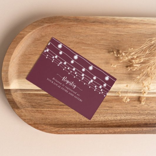 Carte D'accompagnement String Lights Burgundy Mariage Cadeau Registre
