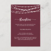 Carte D'accompagnement String Lights Burgundy Mariage Réception (Devant)