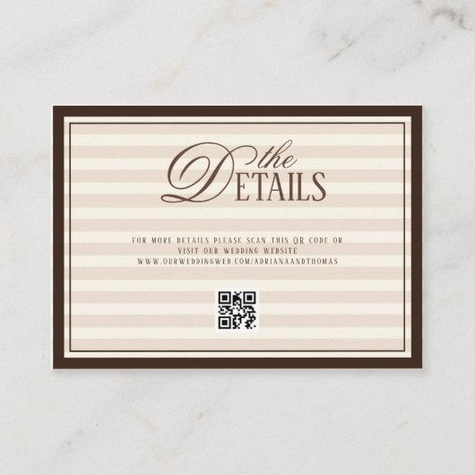 Carte D'accompagnement Striped Old Money Wedding QR code Details (Devant)