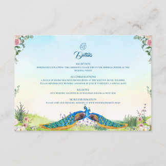 Carte D'accompagnement Style de mariage botanique au paon bleu élégant