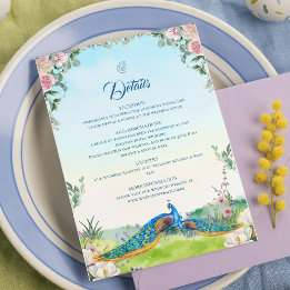 Carte D'accompagnement Style de mariage botanique au paon bleu élégant