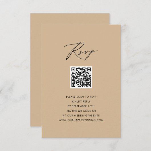 Carte D'accompagnement Style moderne Beige Élégant Script Simple QR Weddi (Devant / Derrière)