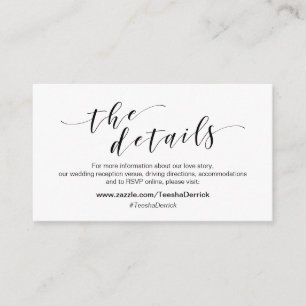 Carte D'accompagnement Style moderne noir, Nos détails, RSVP, hashtag