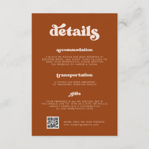 Carte D'accompagnement Style rétro Burnt Orange Détails du Mariage QR