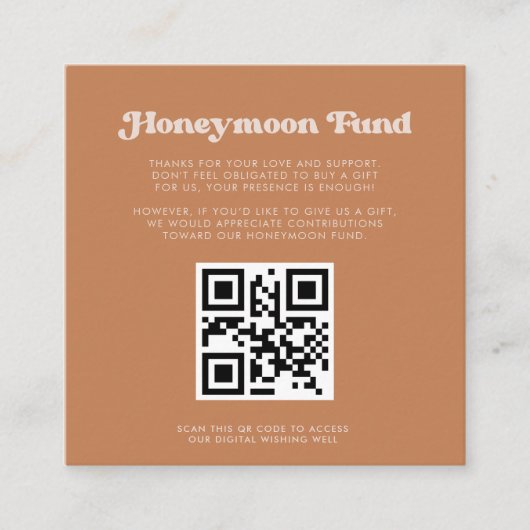 Carte D'accompagnement Style rétro sucre Brown fonds Lune de miel code QR (Devant)