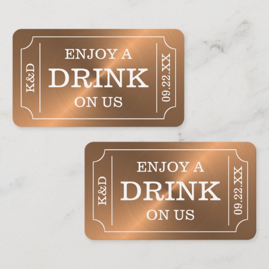 Carte D'accompagnement Style rose Gold Ticket "Savourez Un Verre Sur Nous (Devant / Derrière)