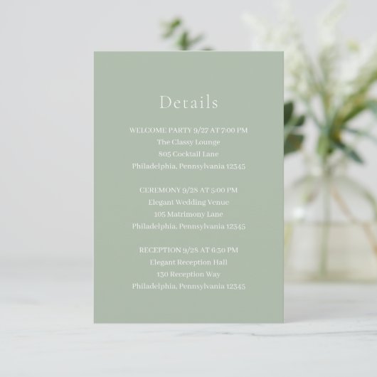 Carte D'accompagnement Style Sage Green Mariage moderne (Debout devant)