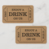 Carte D'accompagnement Style Ticket Gras "Savourez Un Verre Sur Nous" Mod (Devant / Derrière)