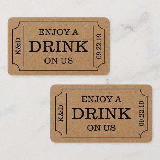 Carte D'accompagnement Style Ticket Gras "Savourez Un Verre Sur Nous" Mod (Devant / Derrière)