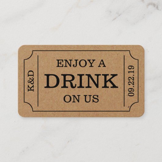 Carte D'accompagnement Style Ticket Gras "Savourez Un Verre Sur Nous" Mod (Devant)