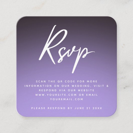 Carte D'accompagnement Style violet Ombre RSVP QR Code Mariage Chic (Devant)